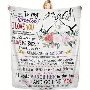 Best Friend Blanket - Cozy Micro Fleece Throw with Heartfelt Message, Soft Floral Design, Perfect Gift for Birthdays, Holidays, or Office Naps