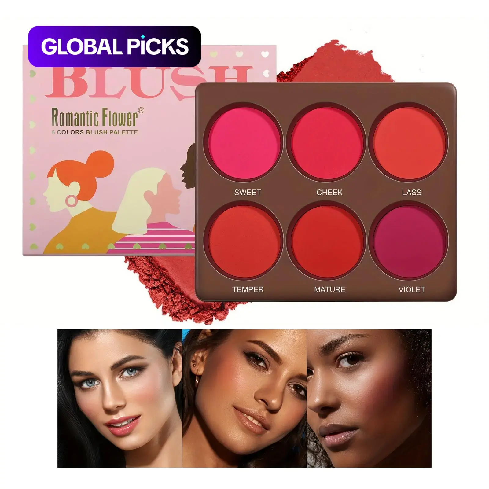 6-Color Blush Palette, Everyday Versatile Makeup, Long-Lasting Matte Waterproof Blush for All Skin Types #GLOBAL PICKS
