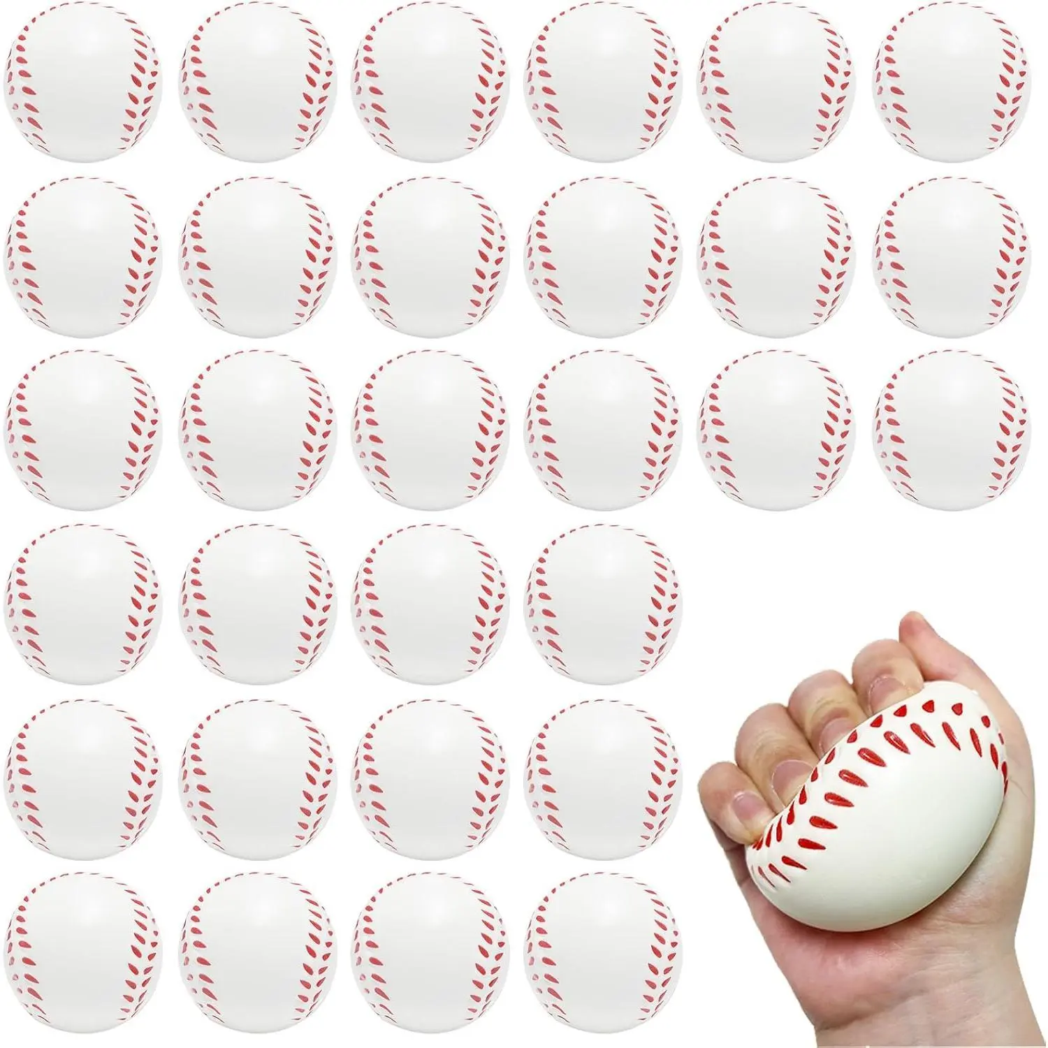 30PCS Large 2.5Inch Baseball Stress Ball,Stress Relief Balls,Squeeze Sports Ball,Squeeze Foam Balls for Themed Baseball Stress Anxiety Relief for Kids Children Playing,Party Gifts