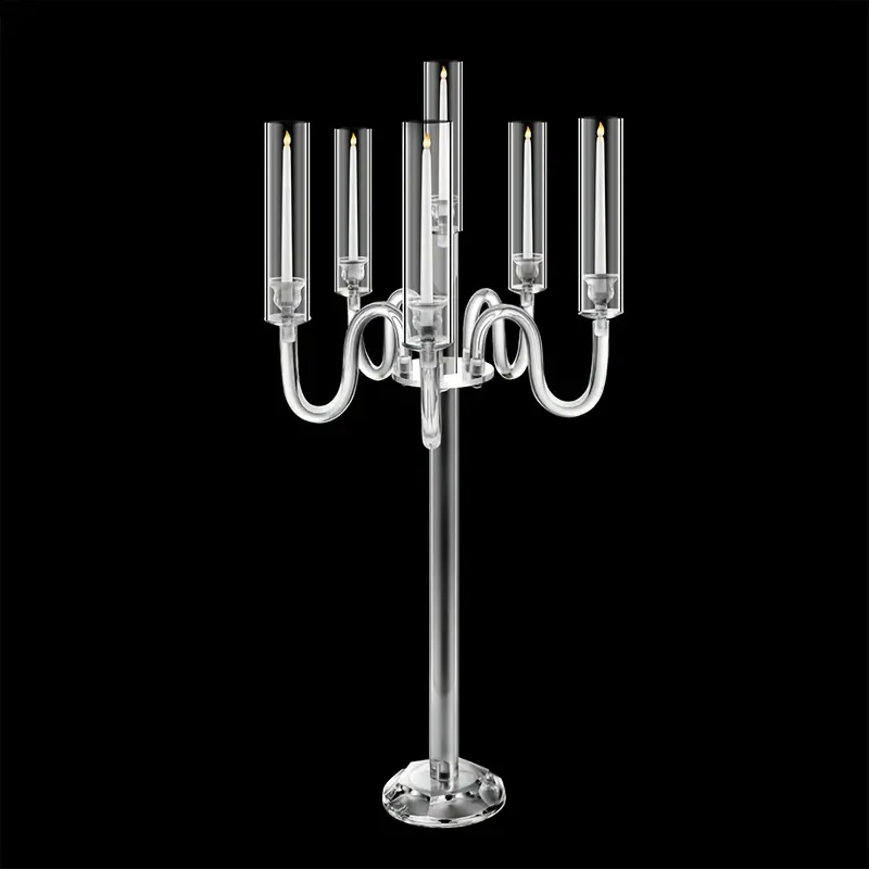 Acrylic Candelabra Centerpiece 37.4"H 6-Arm Tapered LED Crystal Clear Candle Holder for Wedding Party Event Reception Decor