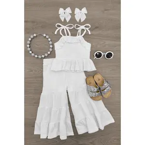 White Flowy Ruffle Flare Pant Set