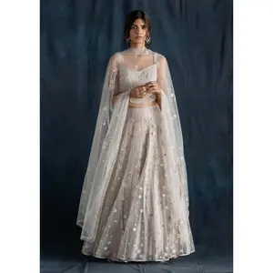 Soft gray embroidered lehenga set
