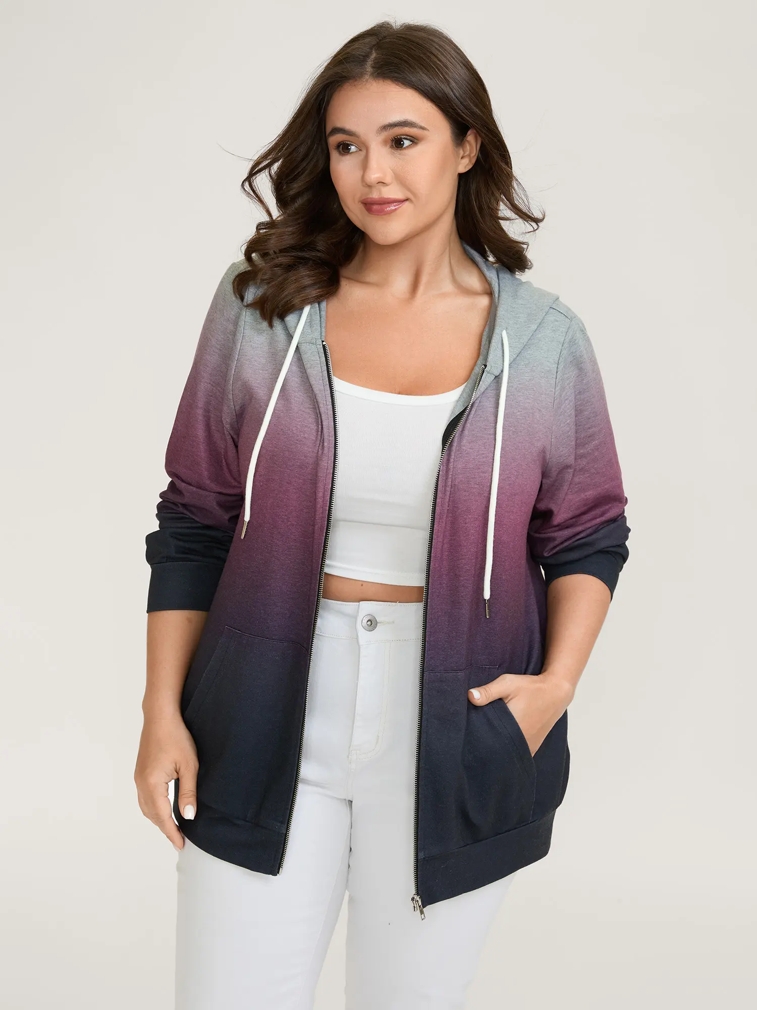 BloomChic Ombre Gradient Zipper Front Jacket 【M-6XL】 BloomChic Ombre Gradient Zipper Front Jacket 【M-6XL】