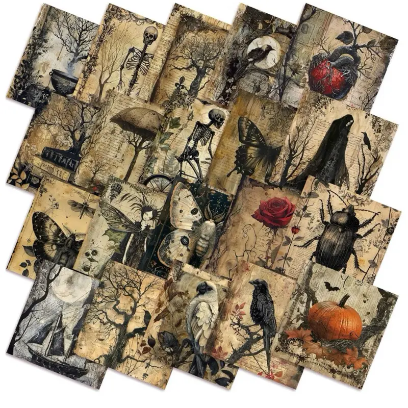 Product imageTitle Ganeen 60 Pcs 10 x 10 Inch Black Gothic Halloween Quilting Fabric Squares | Skeleton Fat Fabric Bundles, Crow Pumpkin Precut Patchwork, Spooky