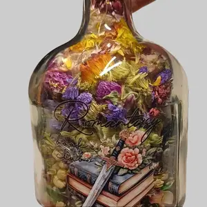 Flower Bottle with Led Fairy Lights - Glass Bottle Filled with Dried Herbs and Flowers, Plastic Cork Top, Off and On Switch