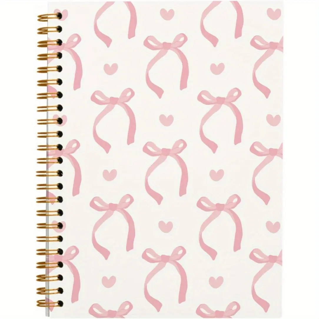 Bow Pattern Spiral Notebook, 1 Count Bow Pattern Journal Notebook, Stationery Supplies for Home School Office, Gift for Women
