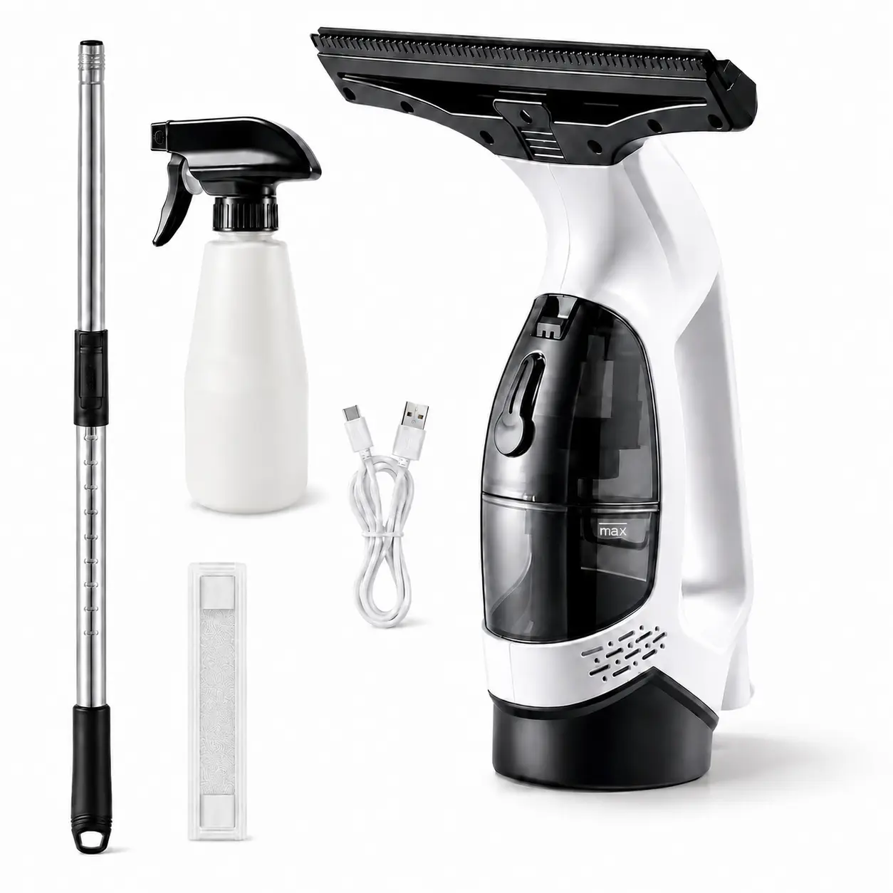 Cordless Window Vacuum Cleaner, Electric Squeegee with 2000Pa Suction, 2200mAh Power & 150ml Detachable Water Tank for Shower Doors, Mirrors, Car Windows & Glass