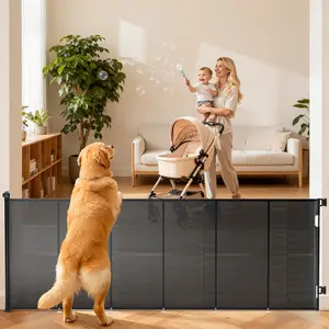 Retractable Baby Gate for Stairs, 48" Tall X 120" Wide Mesh Dog Gate Indoor, Child Gate for Doorways, Hallways, Deck, Indoor Outdoor Pet Baby Safety Essentials for Home, Black/White/Gray (2 Pack)