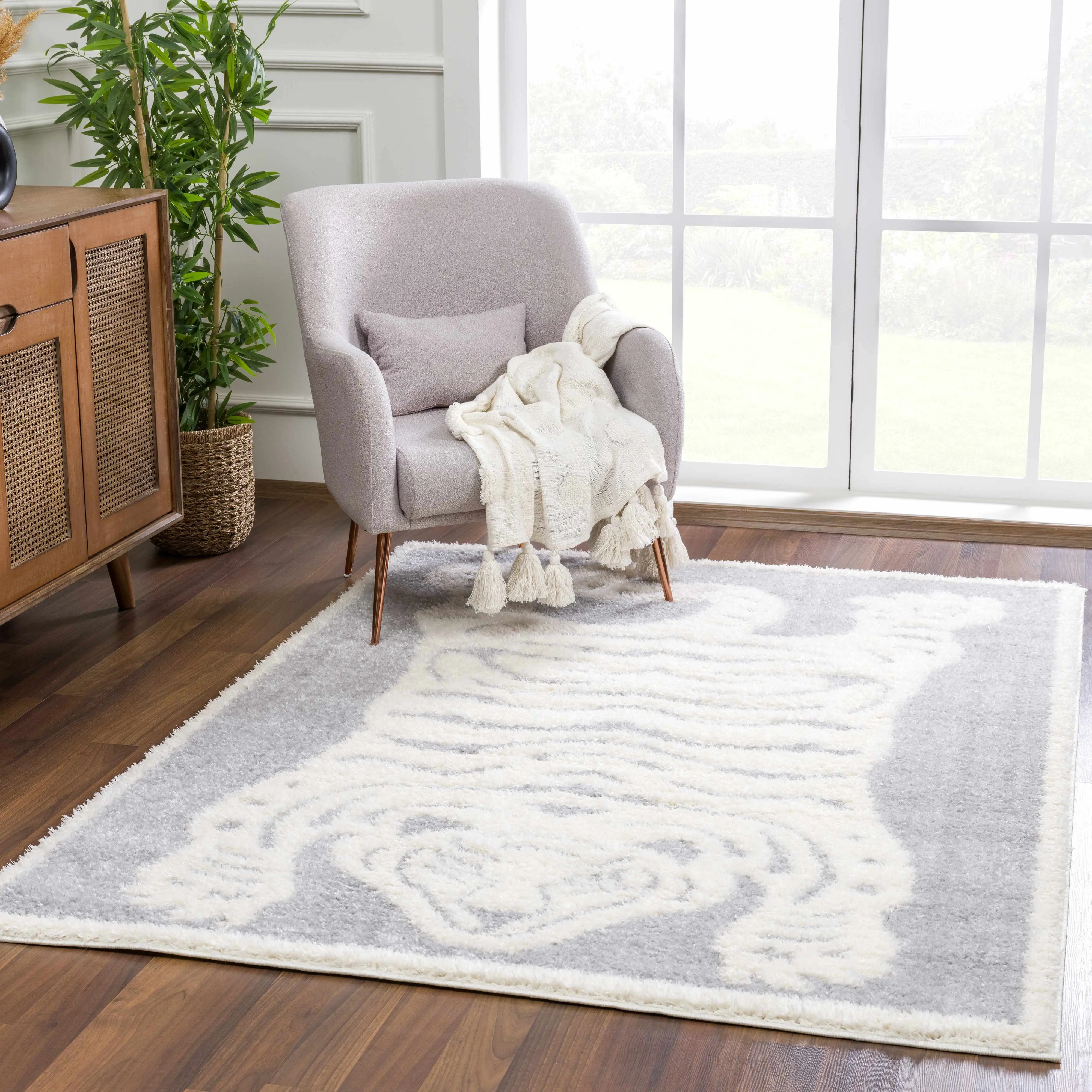 Zane Gray Tibetan Tiger Area Rug, Decorative Floor Rug for Living Room Decor - Clearance, Decorative Rug