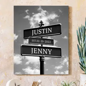 Personalized Canvas Vintage Street Sign For Couples, Custom Name And Date Vintage Street Sign Canvas Poster Print, Crossroads Street Sign Best Gift For Сouple, Wedding Street Art Canvas or Framed