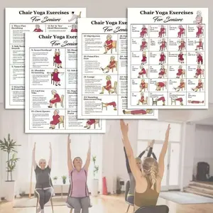 4 Piece Set Elderly Chair Exercise Yoga Posters, Home Fitness Tracker Record, Family Workout Decor, Health & Wellness Essentials, Yoga Poses, Artistic