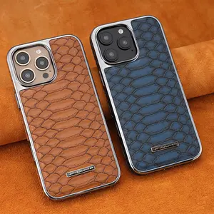 Electroplated Python Pattern Plain Leather Full-Cover Protective Case - Niche Design, Outdoor-Friendly for iPhone 17 Pro Max, 16, 15, 14, 13 Protection Cellphone