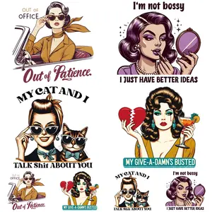 8 Piece Colorful Women's Sarcasm Stickers, 4 Large & 4 Small, Washable DIY Fashion Heat Transfer Iron-On Patches for Clothes Decoration