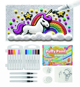 Magic 3D Foam Texture Painting Kit, Magic Puffy Paint Art Sponge Kits for DIY with 20 Foam Paper and 3 Waterpen, 12 Colorpen, Bubble Drawing Back to School Craft Supplies