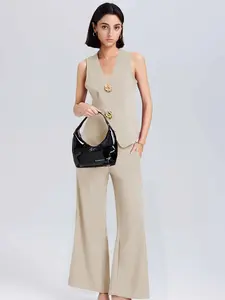 Women's classy chic style 2 Pcs Suite Set, Solid color V-neck Vest Wide Leg Pants Casual Two-piece Set, Matching Summer Outfits Tracksuits modesty suits S-XL