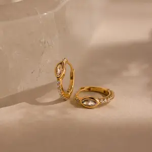 Marquise Pave Huggies by Caitlyn Minimalist - Dainty Pave Diamond Hoop Earrings in 18K Gold & Silver Finish - Wedding Jewelry - Anniversary Gift