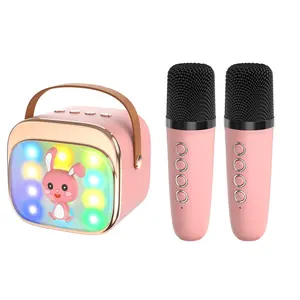 Microphone Set, Wireless Karaoke Speaker with 2 Microphones, Portable Design Wireless Speaker with Ambient Light, Multifunctional Microphone Set for Boys Girls Adults, Audio Speaker, Karaoke Machine