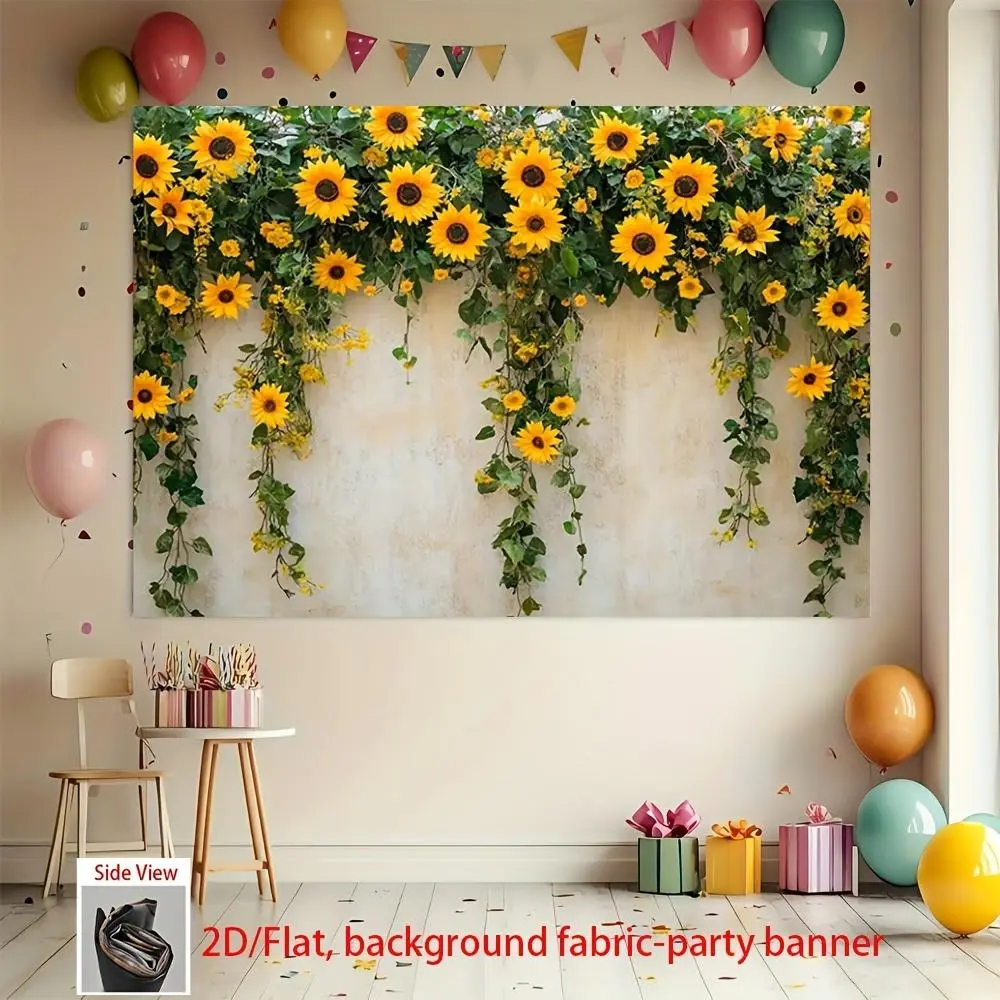 1PC 2D Flat Sunflower-Themed Festival Door Banner, Reusable Polyester Backdrop Fabric, Home Party Decorations Supplies, Digital Print Festive Backdrops & Banners for Birthday Celebrations