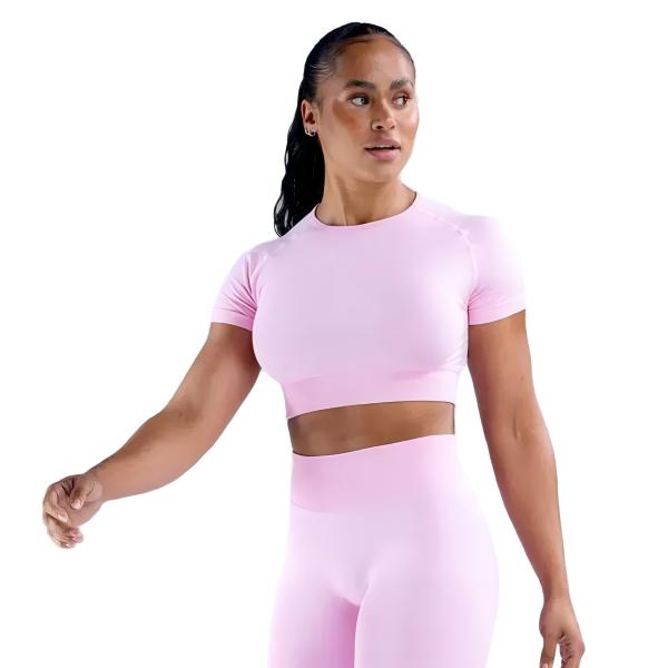 <WITH LOGO> DFYNE Short Sleeve Top and Shorts/Leggings Set - Seamless shaping design, women's sportswear set, suitable for yoga, fitness, cycling, hiking, running, sports, outdoor leisure, and various other occasions
