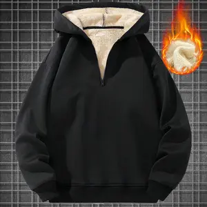 Men's Solid Color Hooded Sweatshirt with Fleece-Lined Hood - Warm Winter Pullover, Front Pocket, Machine Washable, Casual Regular Fit for Autumn & Winter, Sweater Hoodie, Durable Fabric