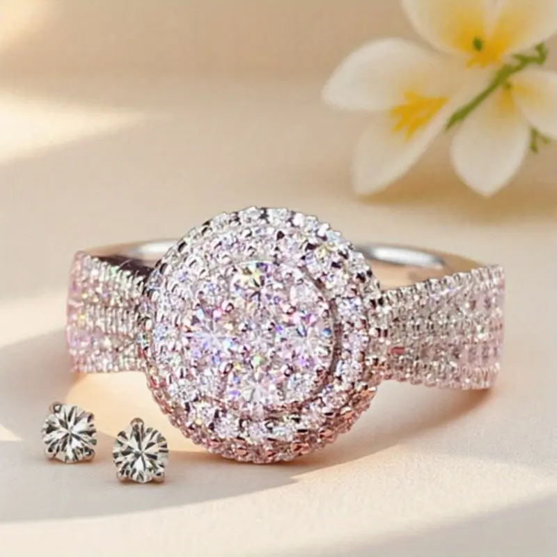 Women's Flower Shape Cubic Zirconia Ring - Elegant Micro-Paved, Sparkling Shine, Exquisite Craftsmanship - Everyday Wear, Romantic Look, Wedding/Anniversary/Birthday Gift, Wedding Gifts, Romantic Anniversary Birthday Gift