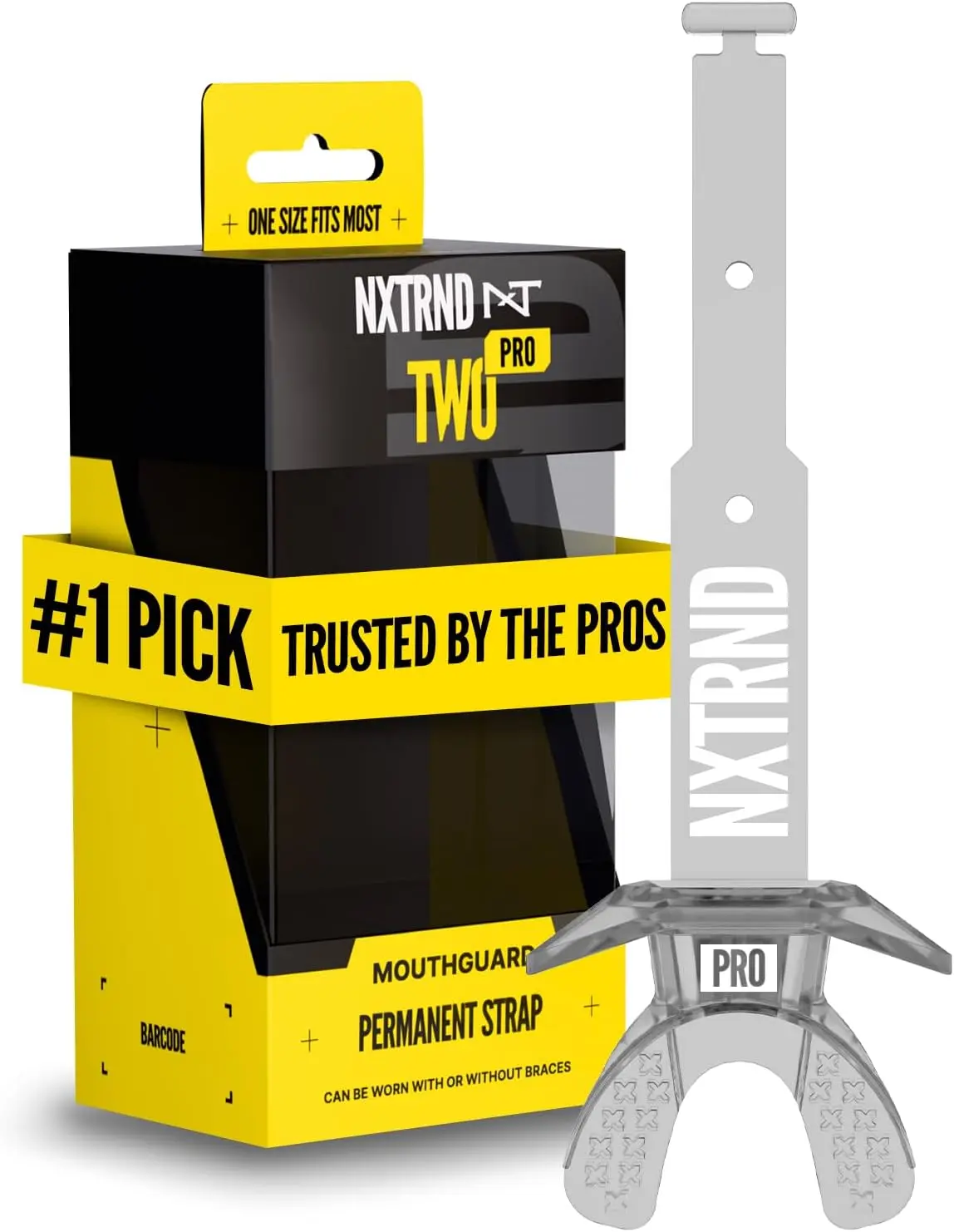 Nxtrnd Two Pro Football Mouth Guard, Strap, Fits Adult & Youth (Transparent)