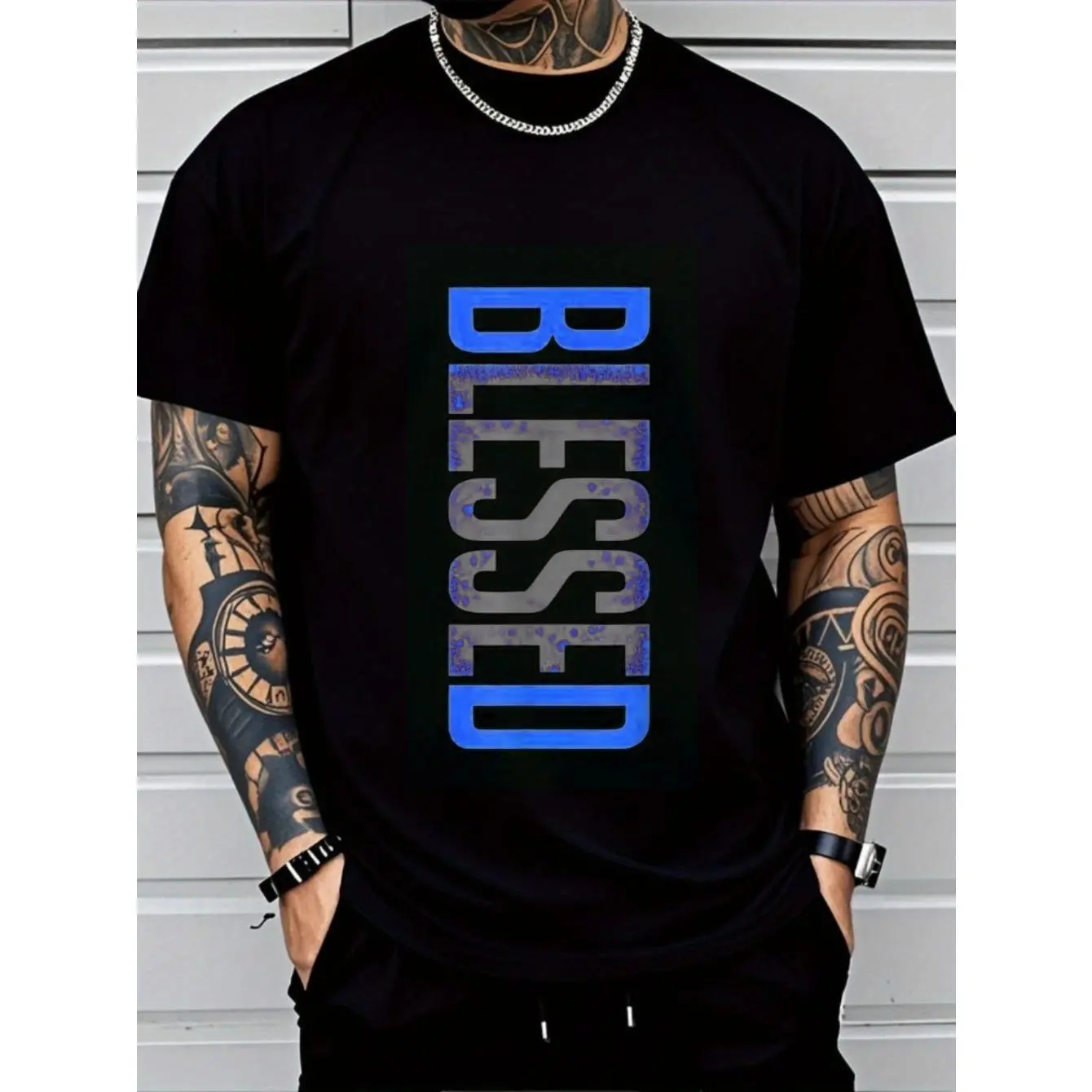 Men's Plus Size Classic Customized Round Neck Short-Sleeve Menswear T-Shirt - Geometric-Pattern Smooth Cotton Knit, Medium Stretch, Breathable Comfort Fit, Machine Washable for Leisure & Everyday Wear
