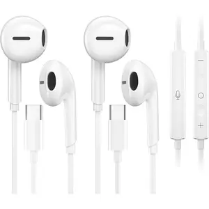 2 Packs USB C Headphones For iPhone 16,iPhone 15 Pro Max,iPad Plus With Type C Earphones, Microphone, Volume Control, USB C Wired Earbuds, USB Type C Earphone For Samsung S25 Ultra,S24,S23,S22,S21,S20,A55