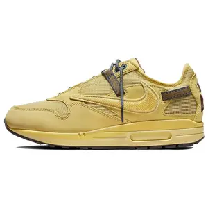 nike Travis Scott x Nike Air Max 1 Saturn Gold Retro Low-Top Sneakers for Men and Women CACT.US CORP Edition with Gillie Lacing and Custom Suede Leather  skepta  tailwind