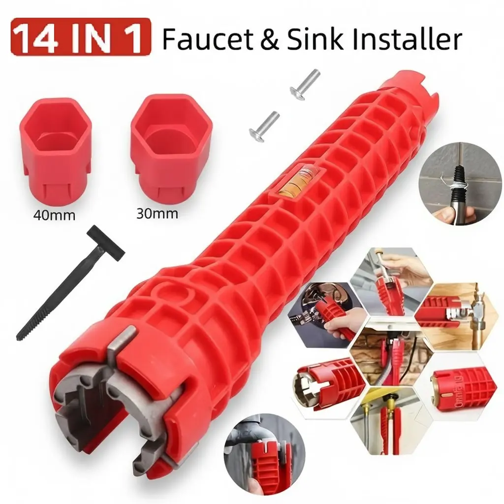 14-in-1 Under Sink Wrench Faucet Tool - Multifunctional Plumbing Wrench with 95% Nut Fit for Bathroom, Toilet, Kitchen Installation & Removal