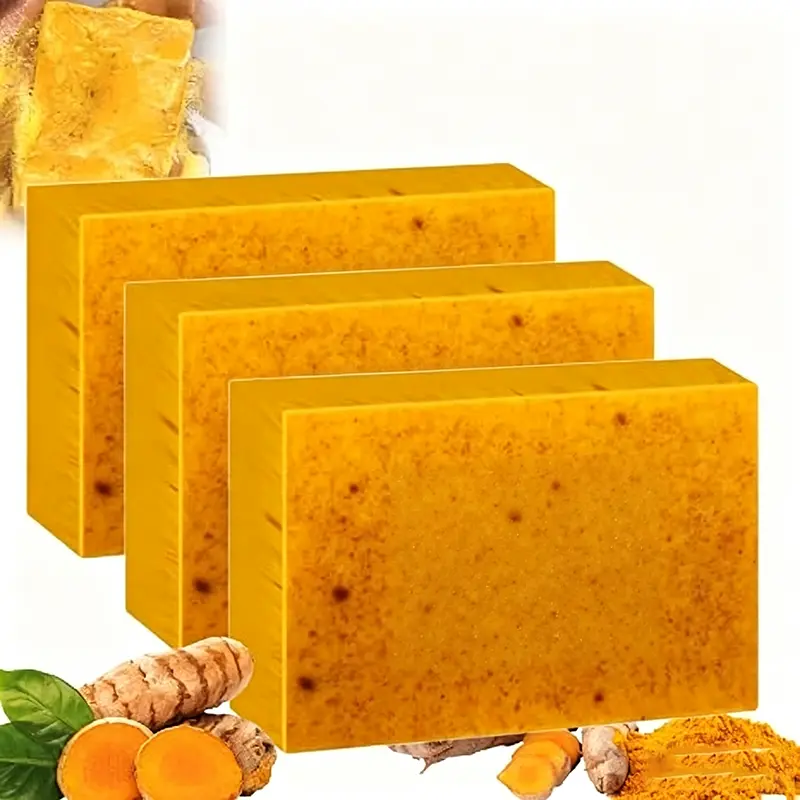Jabón Facial de Cúrcuma Enriquecido con Vitamina C, Tratamiento para Manchas Oscuras, Hidratante para Rostro y Cuerpo, Seguro para Piel