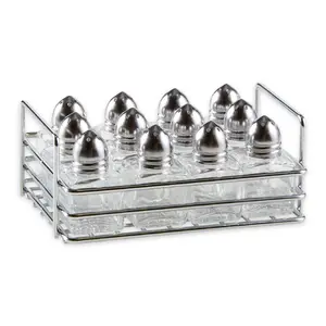 RSVP Set of 12 Mini Glass Salt & Pepper Shakerswith Rack