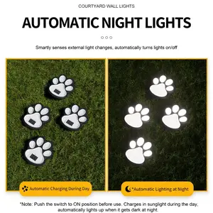 Solar Cat Paw Garden Lights – Cute Outdoor Pathway Decor, Auto On at Night， Cute Outdoor Garden Decor That Glows at Night，for Garden Yard Porch Decor Waterproof Solar Lights Outdoor Mounted Light