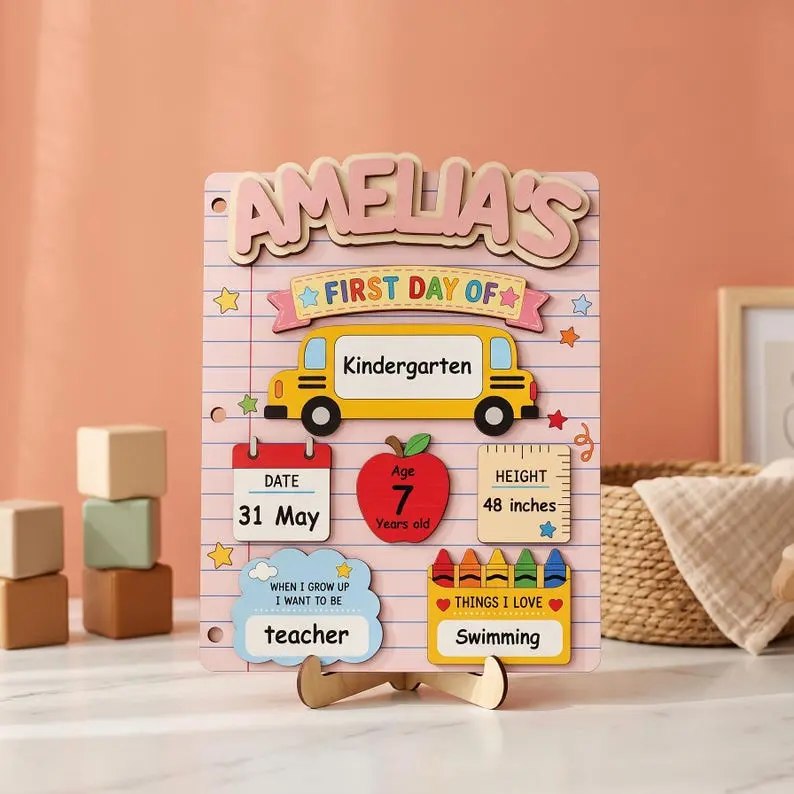 Personalized First Day of School Sign, Last Day of School Sign, Personalized Back to School Board, Cute Kindergarten Sign, Back to School Photo Prop, Kids Milestone Plaque, Teacher Classroom Decor Gifts
