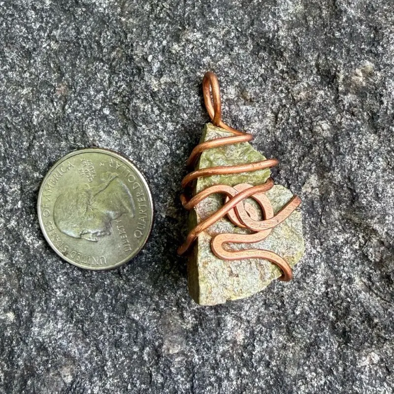 Handcrafted Copper Wire Pendant with Green Stone, Unique Jewelry Piece, Perfect for Gift or Personal Use