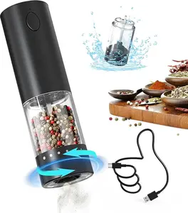 Electric Pepper Mill, Adjustable Coarseness Salt and Pepper One-Handed Grinder, USB Rechargeable, Easy to Clean, Suitable for Kitchen, Dining Room, BBQ, Camping