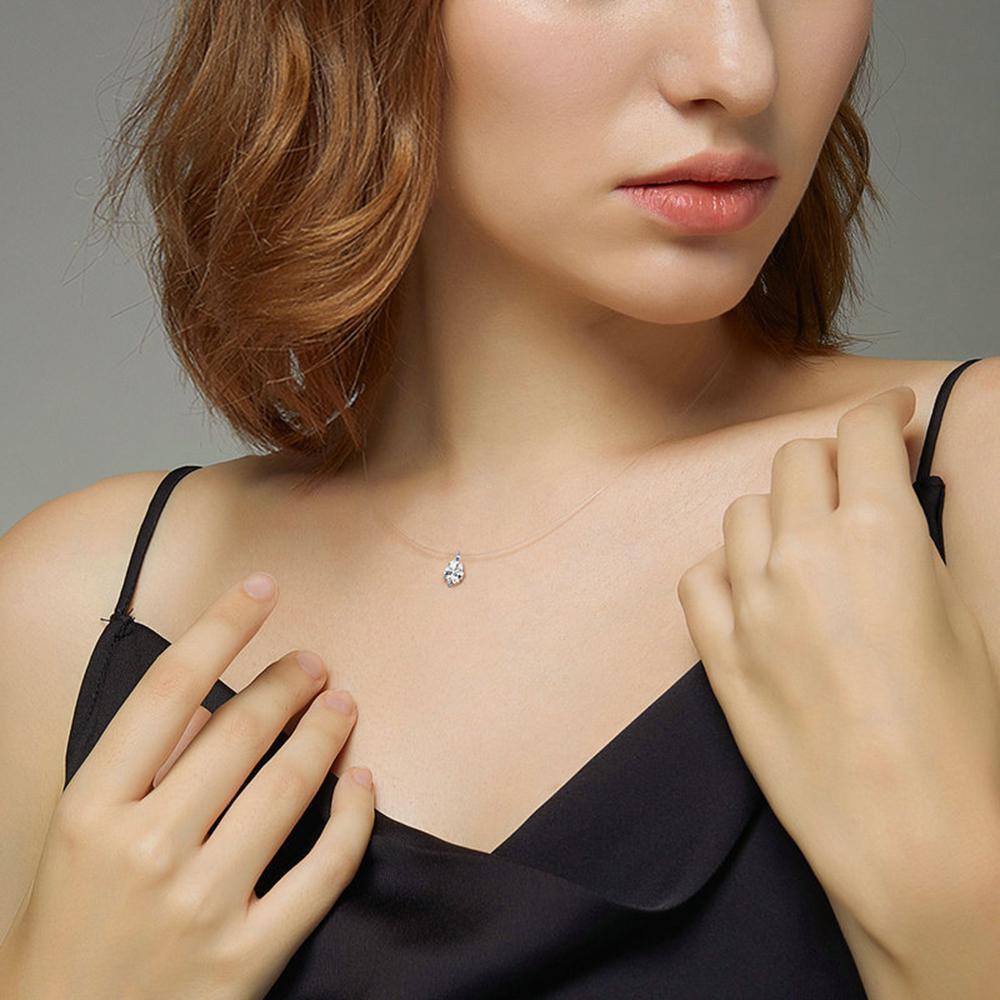 D VVS1 2 Carat Moissanite Pendant Necklace For Women  Sterling Silver Transparent Fishing Line Chain Party Fine Jewelry GRA