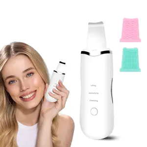 Face Scrubber, Skin Spatula, Facial Silicone Pore Cleaner, Rechargeable All Skin Types Waterproof Blackhead Remover Tools for Deep Cleansing, Exfoliating, 3 Modes Wireless, White Steel Moisturizing Adjustable Brush