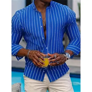 Men's stylish loose fleece stripe pattern shirt-casual breathable lapel button up long sleeve shirt top-for men-suitable for outdoor activities, streetwear & casual wear-perfect gift for boyfriend & Friends