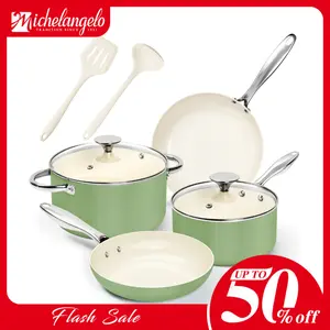 MICHELANGELO 8 pcs Pots and Pans Set - Nonstick Ceramic Cookware Set, 8-Piece Healthy Cooking Set, Non-Toxic, Ov