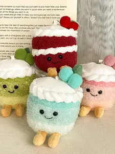 Fashion Fun Realistic Cherry Cake Plush Doll Fruit Cake Stuffed Toy Soft Stuffed Animal Bag Charm, Cute and Quirky Decoration Accessory, Soft Cuddly Gift