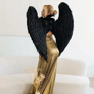Black Fallen Angel Wings - Extra Large 39x38 Inches Gothic Feather Costume Wings with Adjustable Straps for Cosplay & Parades