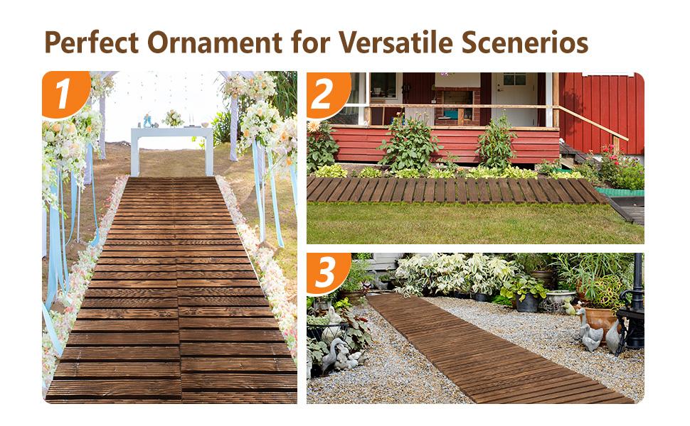 VINGLI Oversized 22IN W 8FT L Wooden Garden Pathway for Outdoors, Roll Out Garden Pathway Walkway Flooring W/Steel Wire, Anti-Slip Texture, Ground Stakes, Outside Walkway for Patio, Wedding