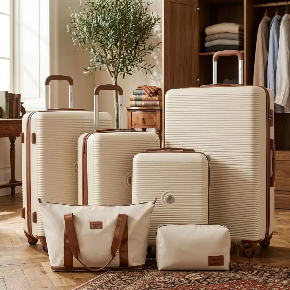 Littleox 6 Piece Hardshell Luggage Set Hardside Lightweight Suitcase with TSA Lock Spinner Wheels WHITE
