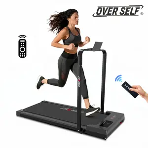 OVER SELF Portable Folding Treadmill Walking Pad with Handlebars, 300 lbs Load Capacity, Carpet Protection Mat, Remote Control, Multifunctional Workout Station (Fitness Equipment)