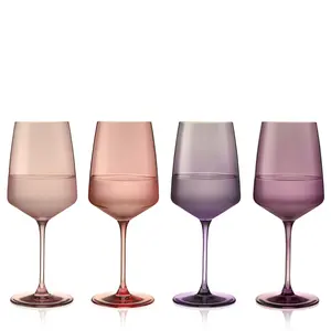 Reserve Nouveau Crystal Single Stemmed Wine Glasses in Moonrise Set of 4 European Lead-Free Crystal 22 oz Stylish Drinkware Pastel Multi-Colored Angled Silhouette