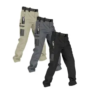 HOMUG 3PCS Men's Solid Color Zipper Waterproof Tactical Work Pants, Without Waistband, Regular Fit Sport Pants, Multi-Pocket Design, Durable Long Pants, Suitable for Autumn and Winter, Outdoor Hiking Work Pants