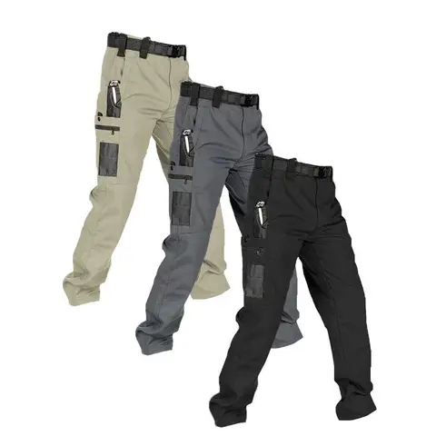 HOMUG 3PCS Men's Solid Color Zipper Waterproof Tactical Work Pants, Without Waistband, Regular Fit Sport Pants, Multi-Pocket Design, Durable Long Pants, Suitable for Autumn and Winter, Outdoor Hiking Work Pants,Size Up for a Looser Fit