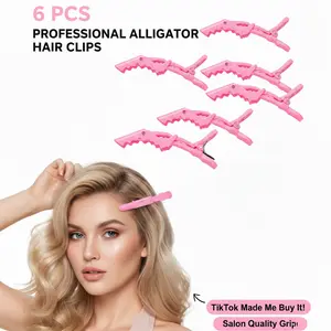 Alligator Clips,6pcs Pink,Alligator Clips,Professional Styling Clips, Salon Quality Plastic Alligator Black Clips, Wide Teeth & Double-Hinged Design woman non slip wig bag Spa Skincare Makeup Headband Halloween Face Claw and Skull-Shaped baby brush Pocket