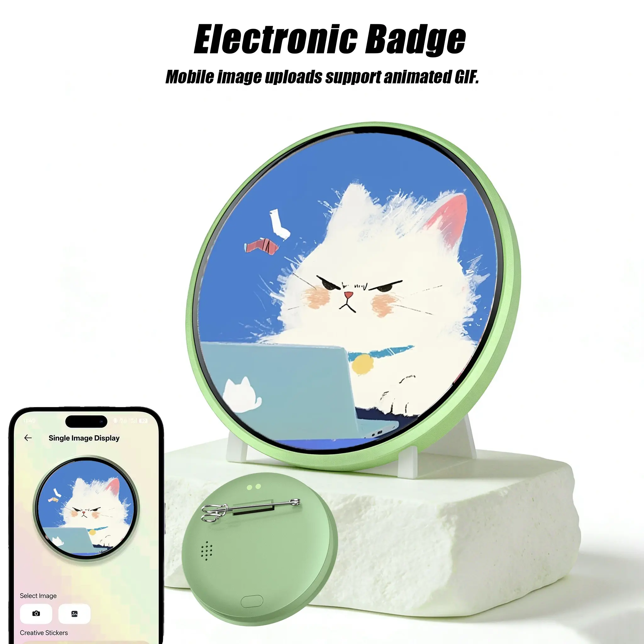 Digital Electronic Name Badge, Name Tags for Fans, Supports Animated Gif, Single Image Display, Image/video Slideshow Via APP, Offline Bluetooth-compatible Sharing, Audio Output, Perfect for Anime Expo, Star-Chasing Events
